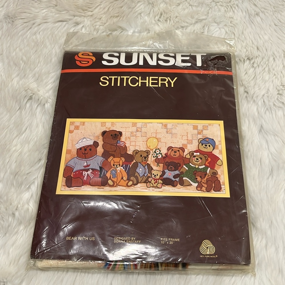 Vintage Sunset Stitchery BEAR WITH US Crewel Kit # 2605 New